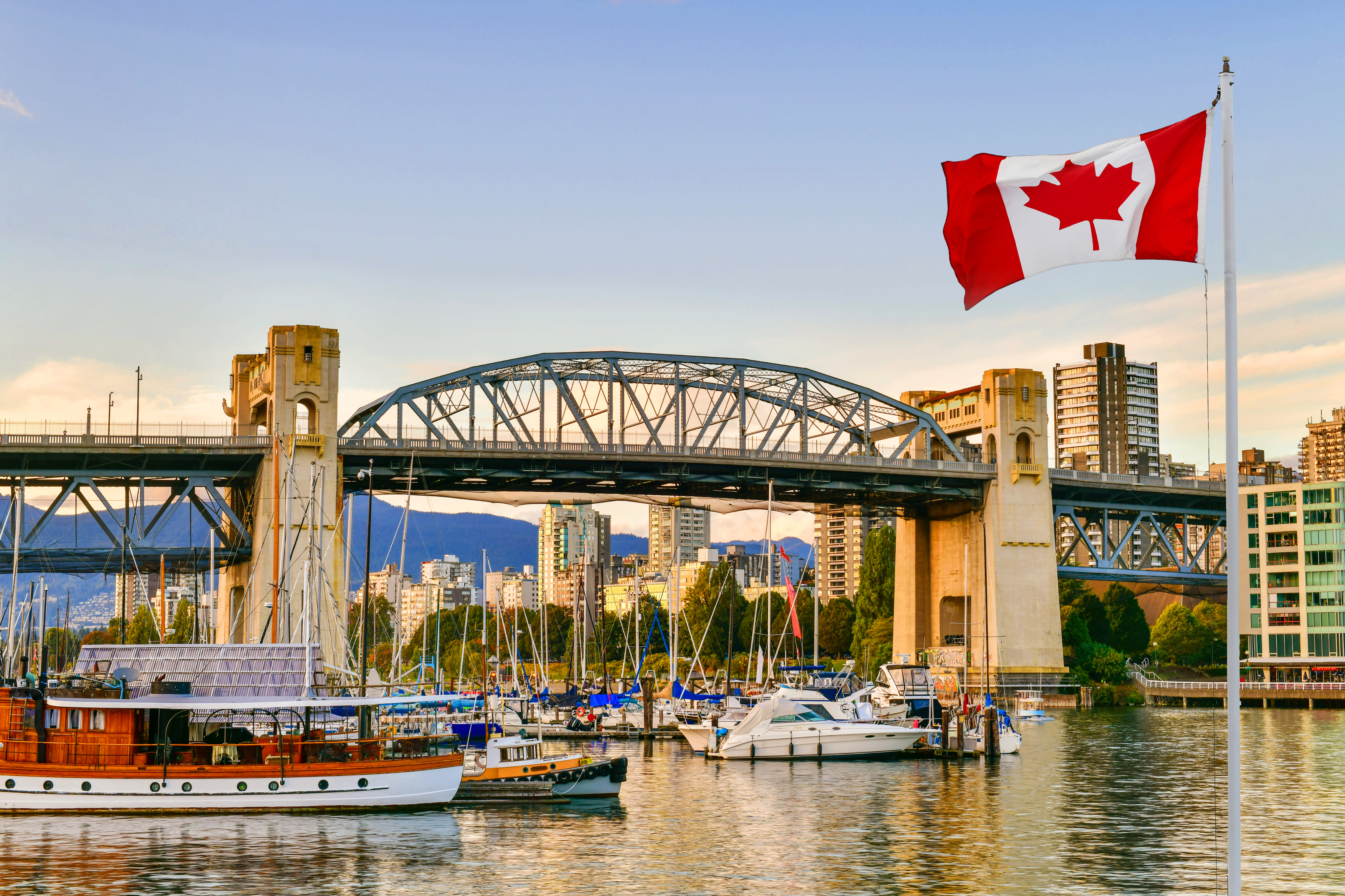 Canadian cityscape with bridge and harbor